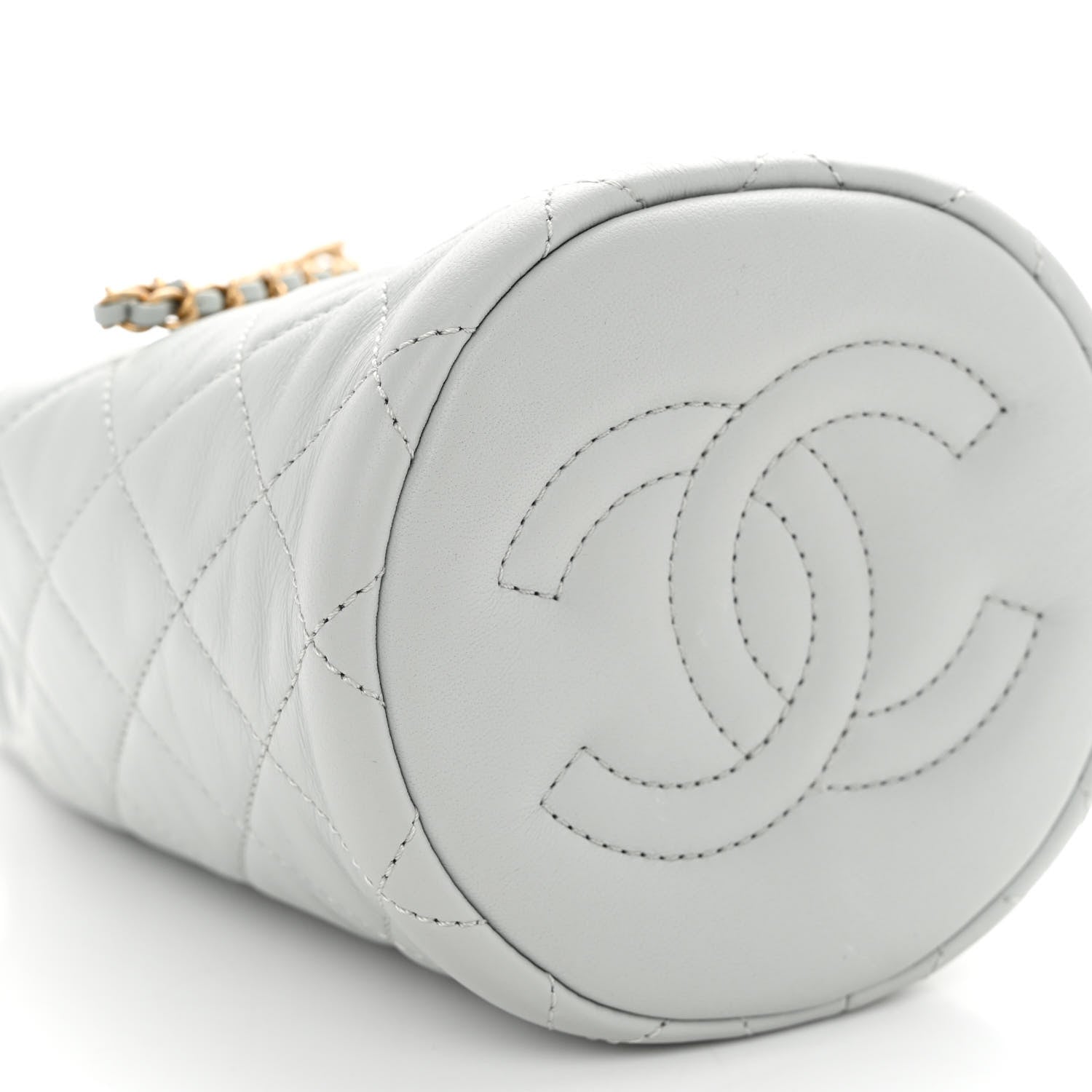 Chanel Lambskin Quilted Pearl Crush Drawstring Bag Light Grey 9 of 11