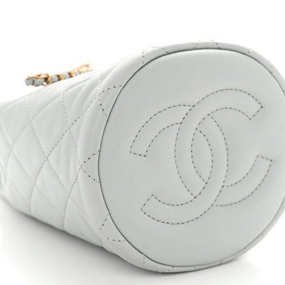 Chanel Lambskin Quilted Pearl Crush Drawstring Bag Light Grey 9 of 11