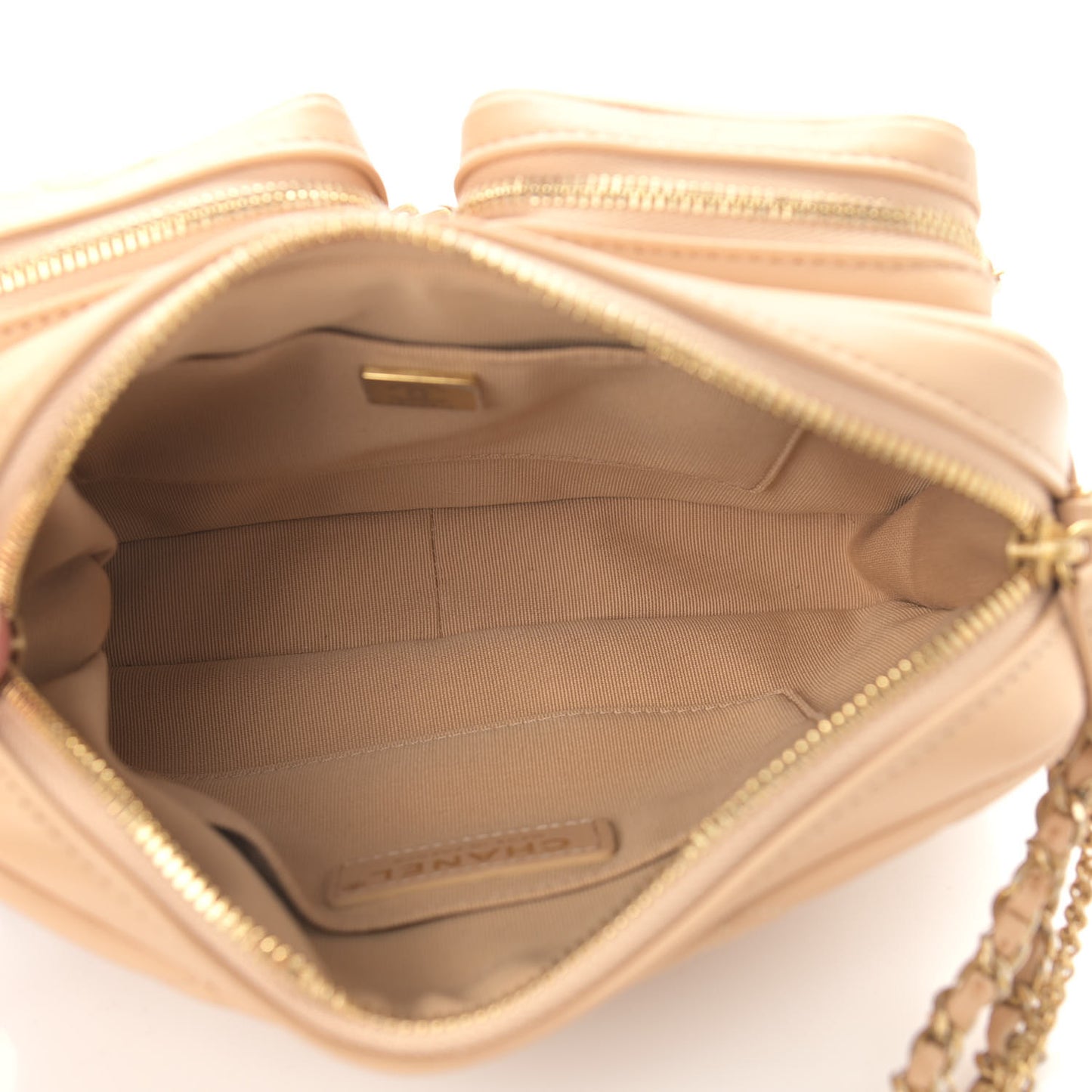 Calfskin Quilted Small Camera Case Beige