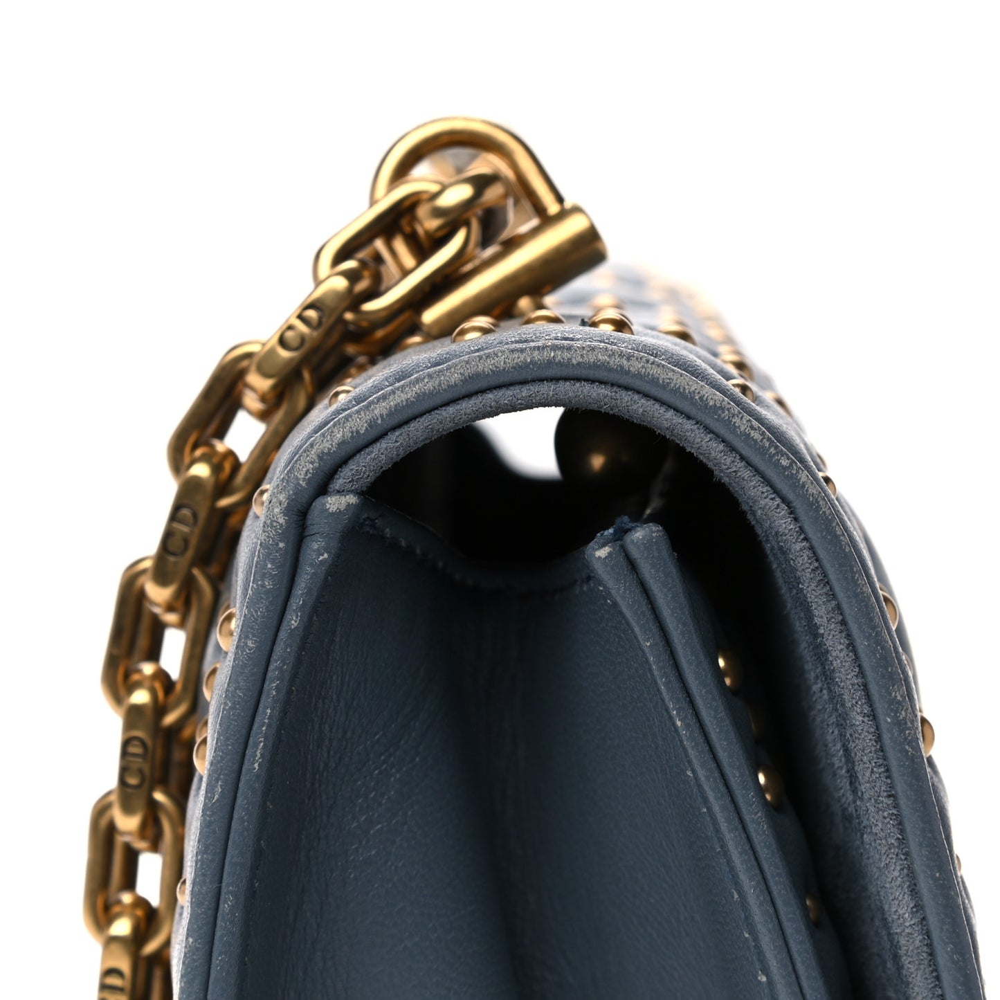 Lambskin Cannage Studded Large Dioraddict Flap Bag Grey Blue