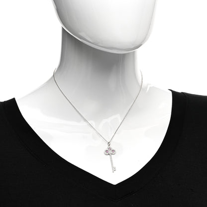 Tiffany Platinum Diamond Pink Sapphire Fleur De Lis Key Pendant Necklace 2 of 5