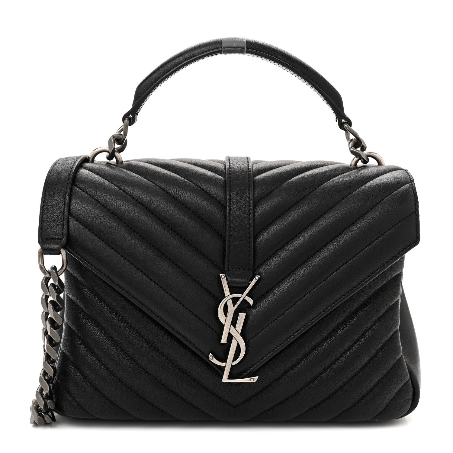 Saint Laurent Sheepskin Matelasse Chevron Monogram Medium College Bag Black 1 of 16