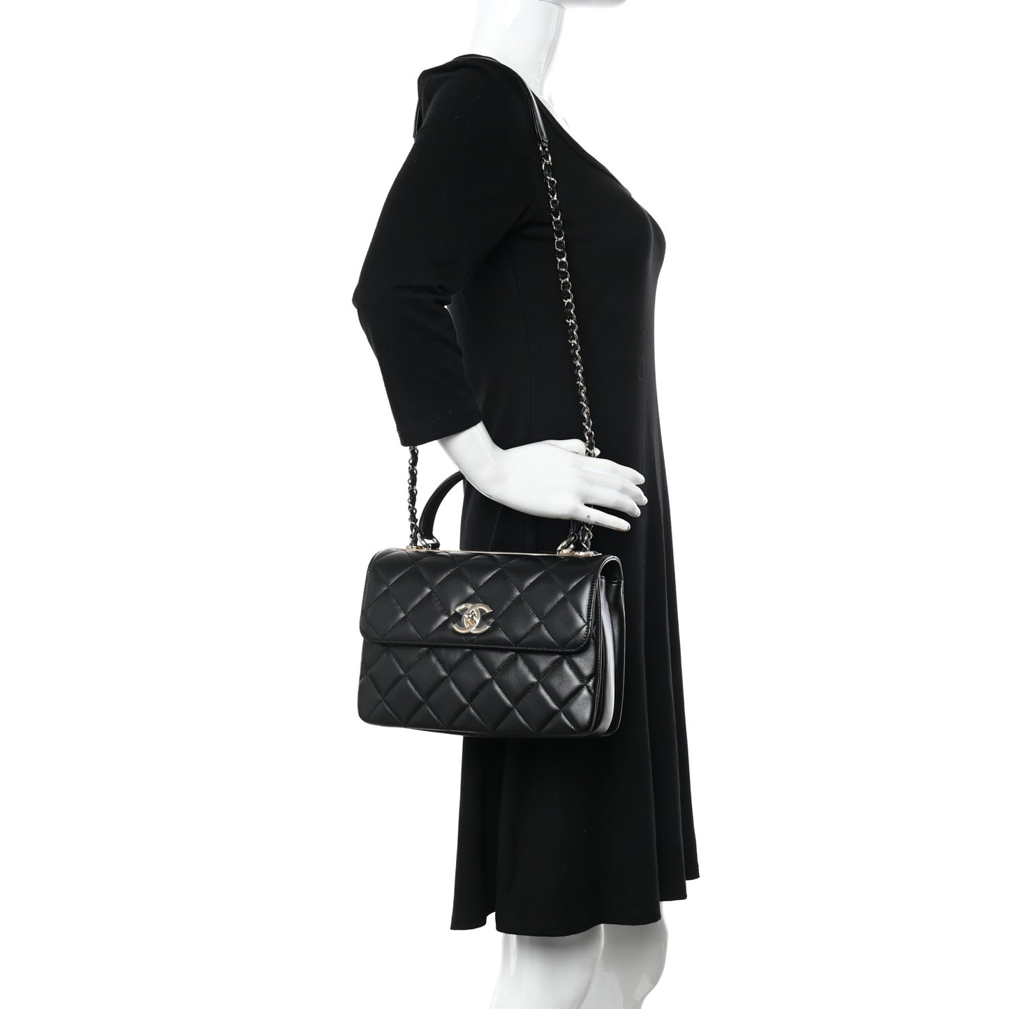 Lambskin Quilted Small Trendy CC Dual Handle Flap Bag Black