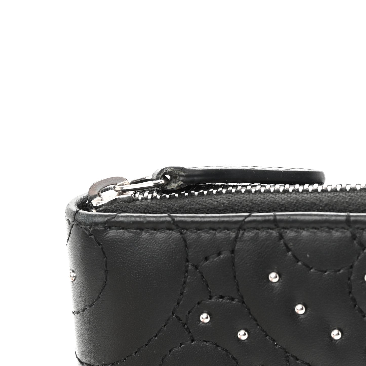 Lambskin Camellia Studded Medium Gusset Zip Around Wallet Black