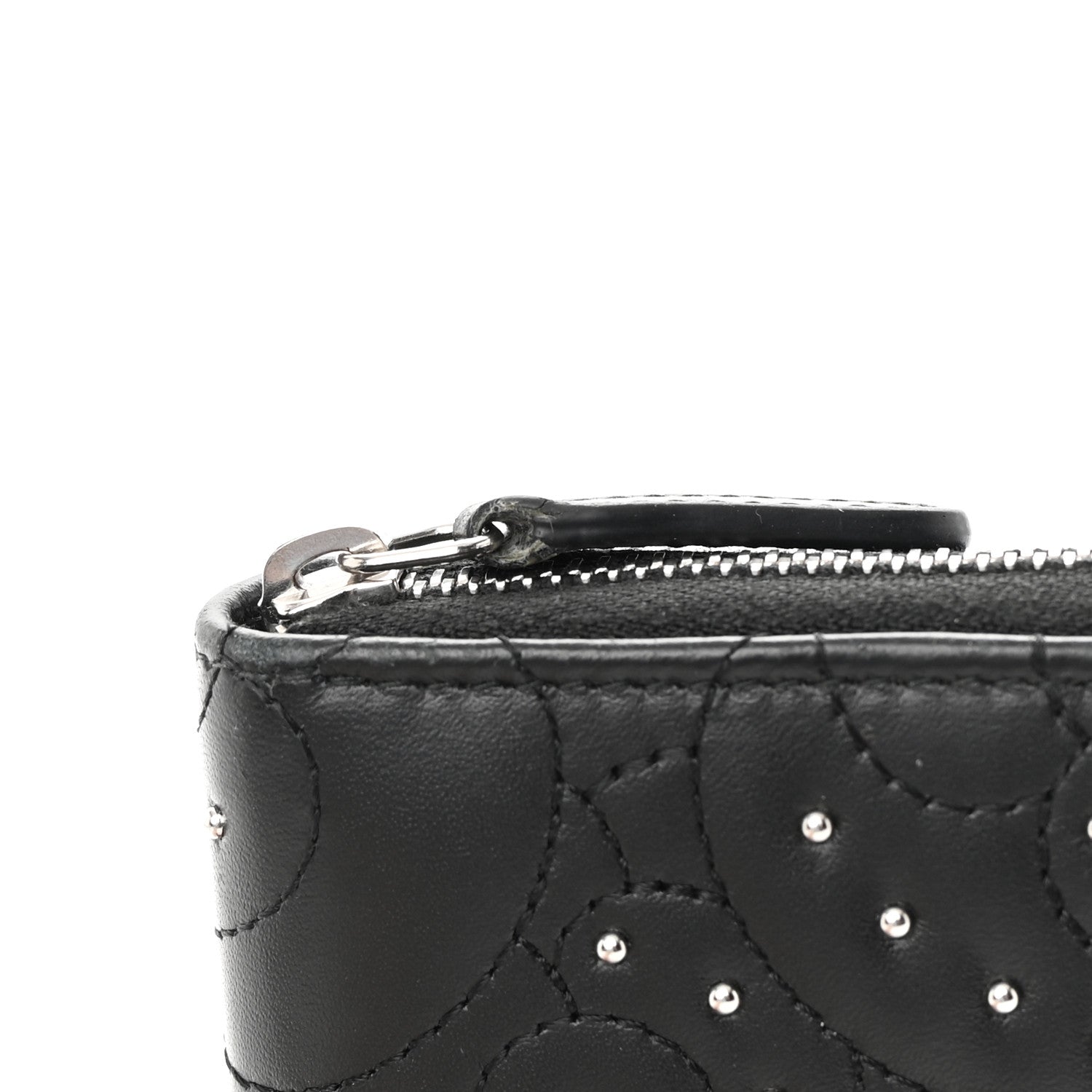 Chanel Lambskin Camellia Studded Medium Gusset Zip Around Wallet Black 12 of 12