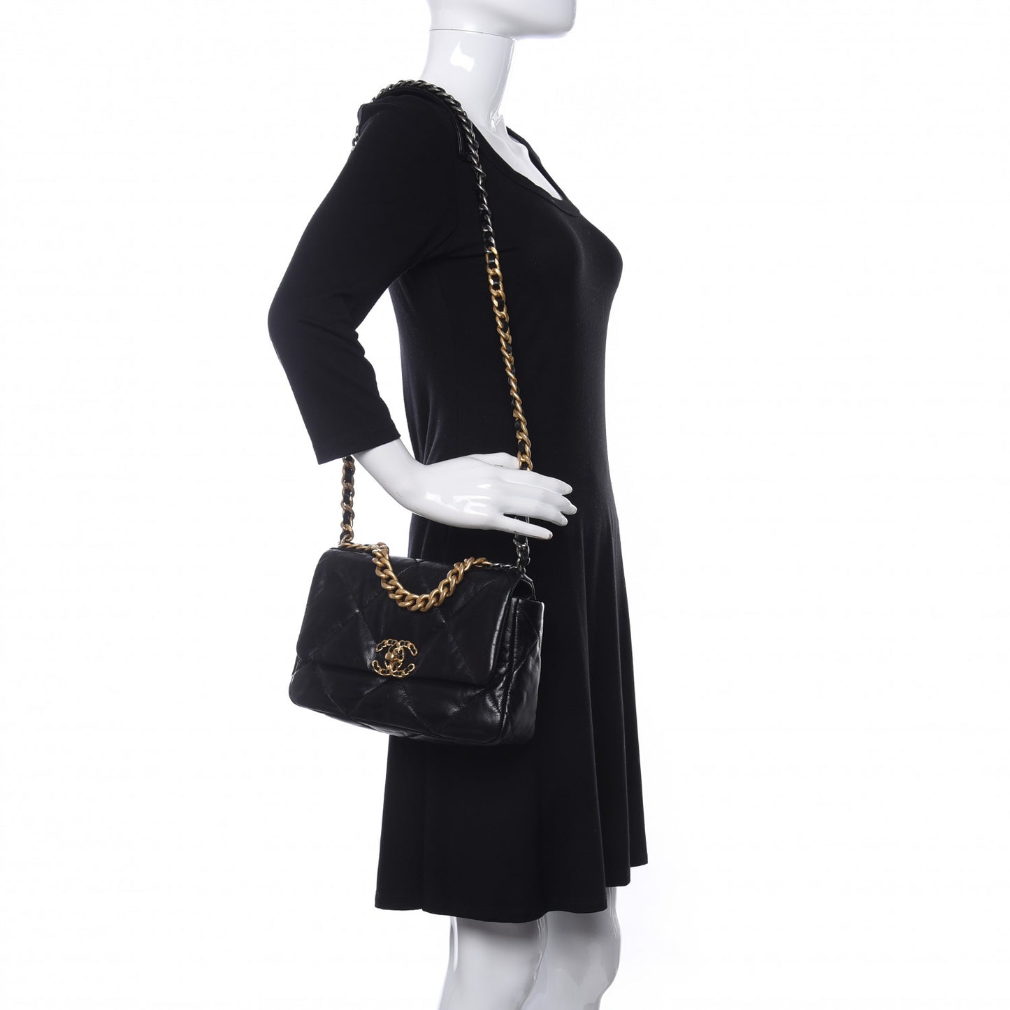 Shiny Goatskin Quilted Medium Chanel 19 Flap Black