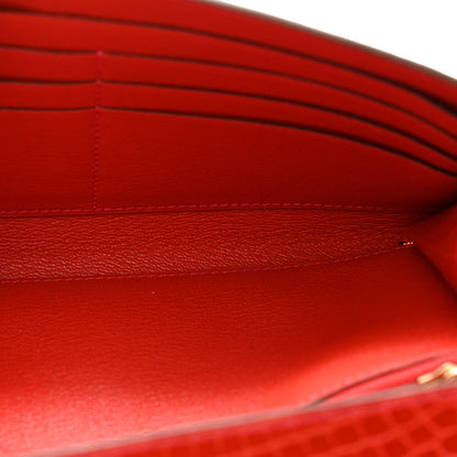 Hermes Shiny Alligator Kelly Longue Wallet Geranium 5 of 11