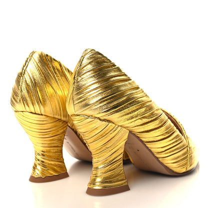 Bottega Veneta Metallic Bark Nappa Almond Pumps 37 Gold 4 of 8