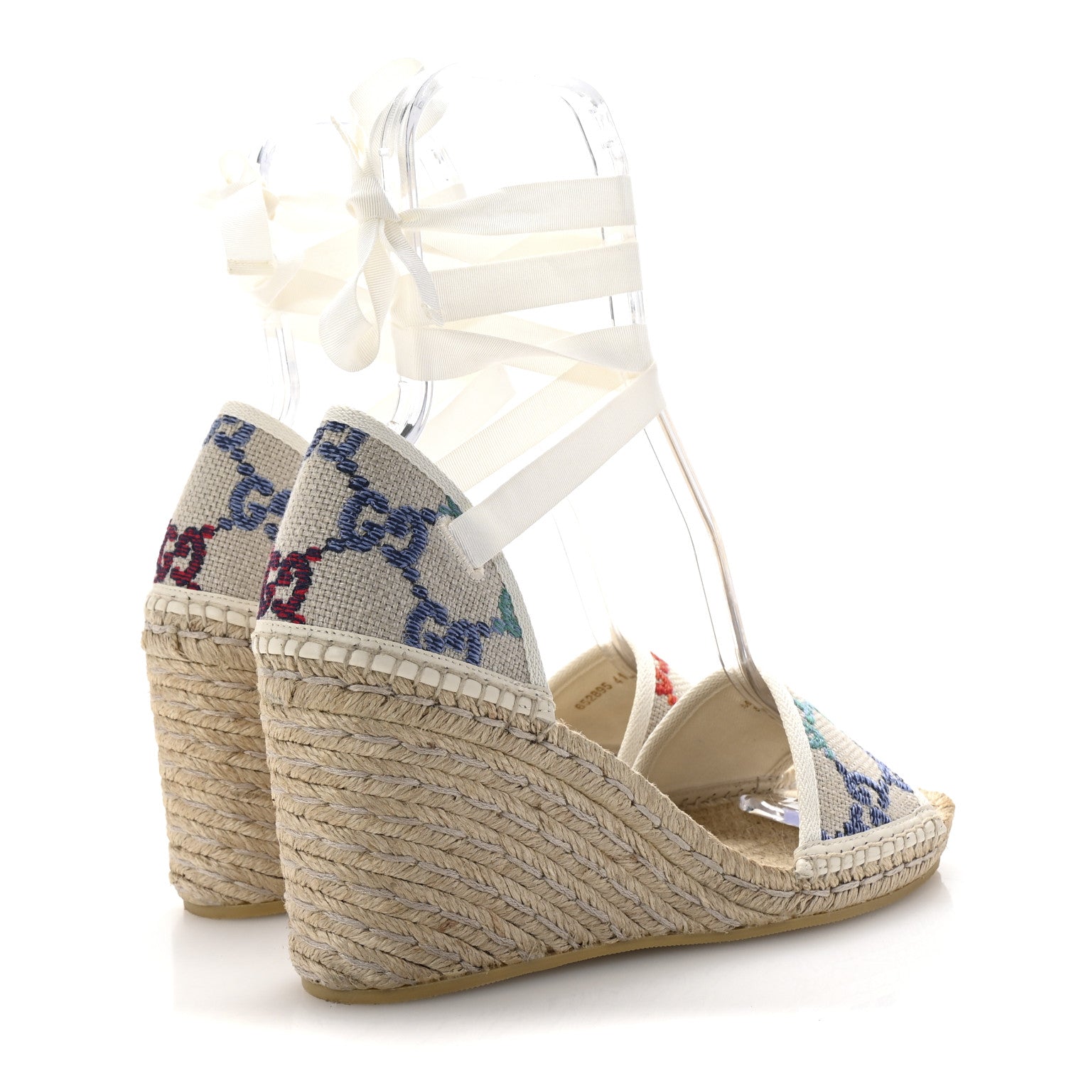 Gucci Linen Psychedelic Mini GG Monogram Ankle Wrap Platform Espadrille Wedge Sandals 41 Multicolor Mystic White 5 of 11
