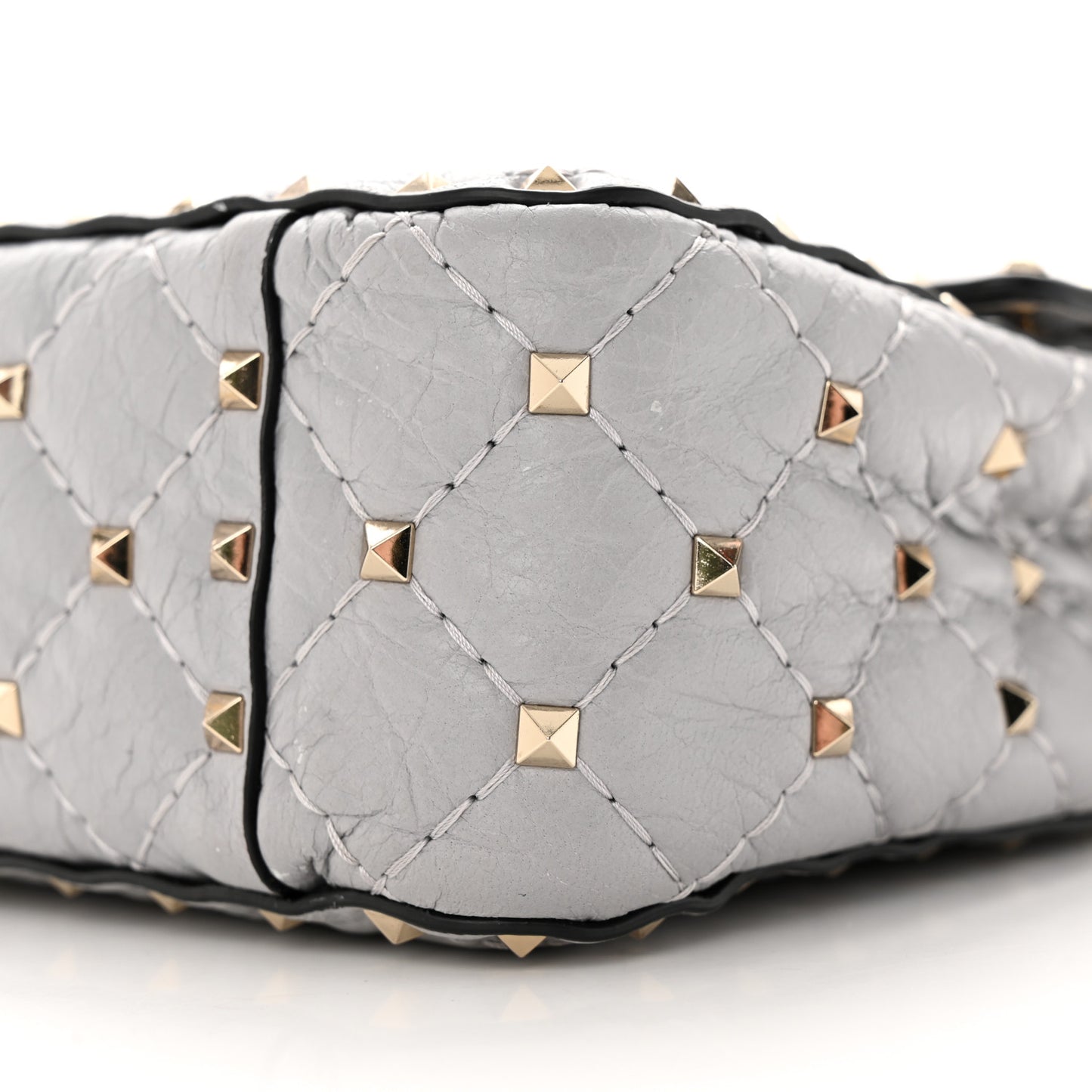 Craquele Nappa Medium Rockstud Spike Shoulder Bag Pastel Grey