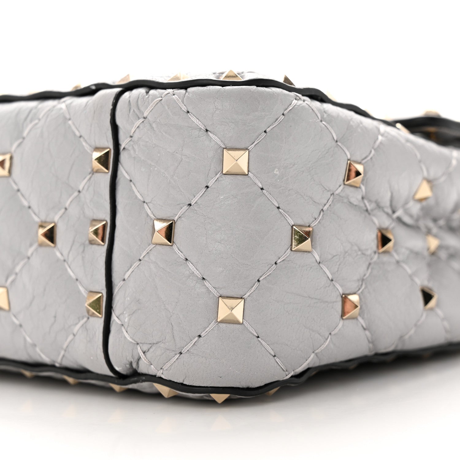 Valentino Garavani Craquele Nappa Medium Rockstud Spike Shoulder Bag Pastel Grey 9 of 13