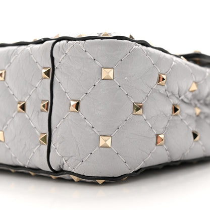 Valentino Garavani Craquele Nappa Medium Rockstud Spike Shoulder Bag Pastel Grey 9 of 13