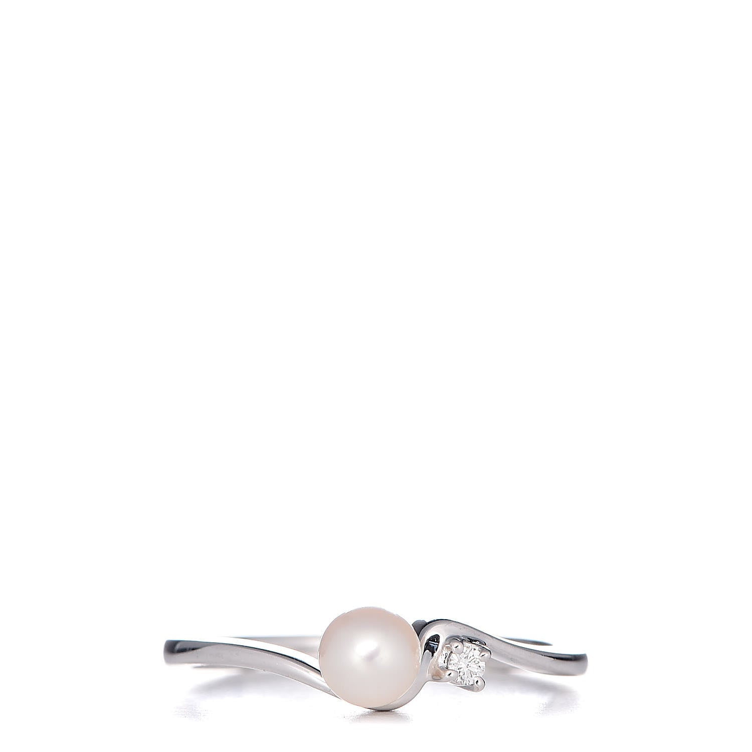 Mikimoto 18K White Gold Diamond Akoya Pearl 4.5mm Band Ring 50 5.5 1 of 6
