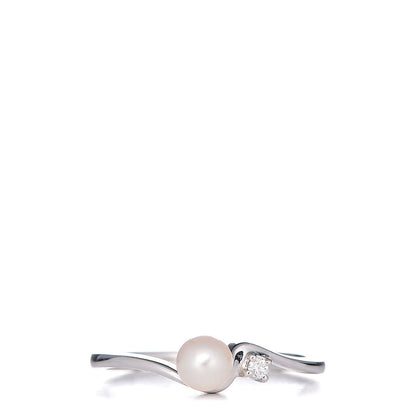 Mikimoto 18K White Gold Diamond Akoya Pearl 4.5mm Band Ring 50 5.5 1 of 6