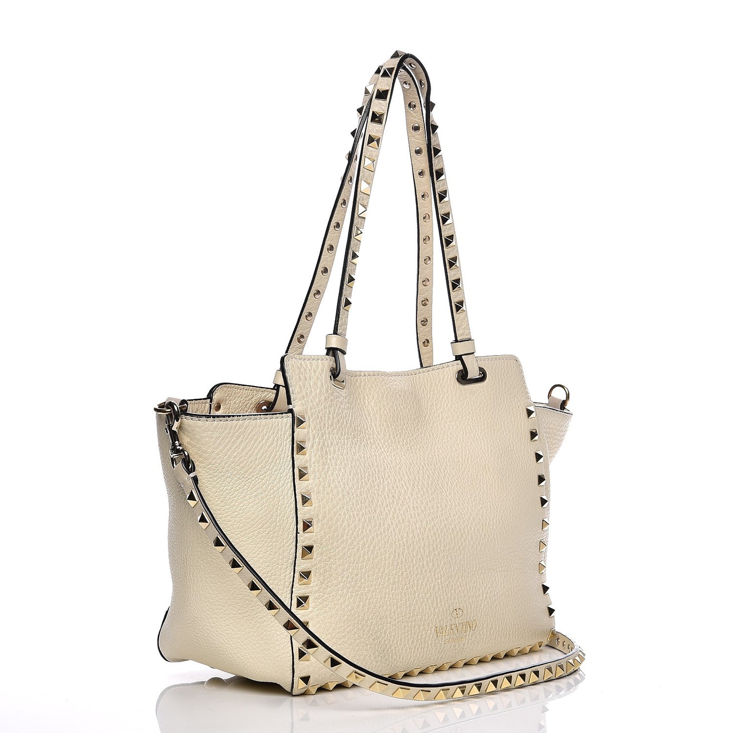 Alce Printed Calfskin Small Rockstud Tote Light Ivory