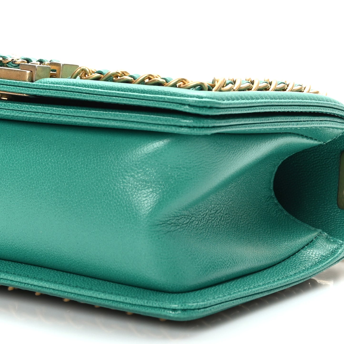 Caviar Quilted Small Chain Around Boy Flap Green