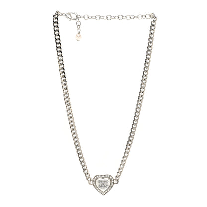 Chanel Crystal Pearl CC Heart Necklace Silver 3 of 4