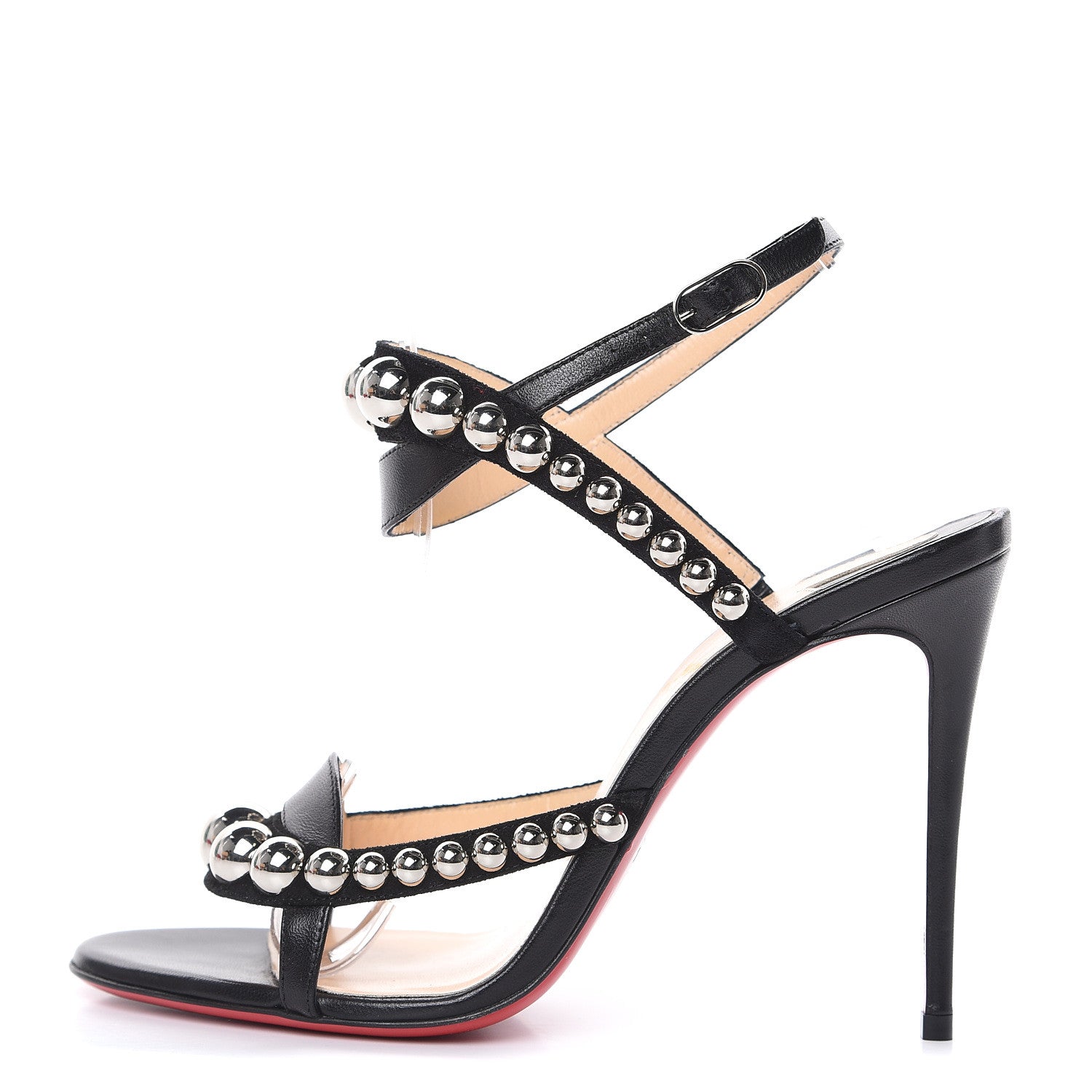 Christian Louboutin Shiny Nappa Suede Galeria 100 Sandals 36.5 Black Silver 1 of 8