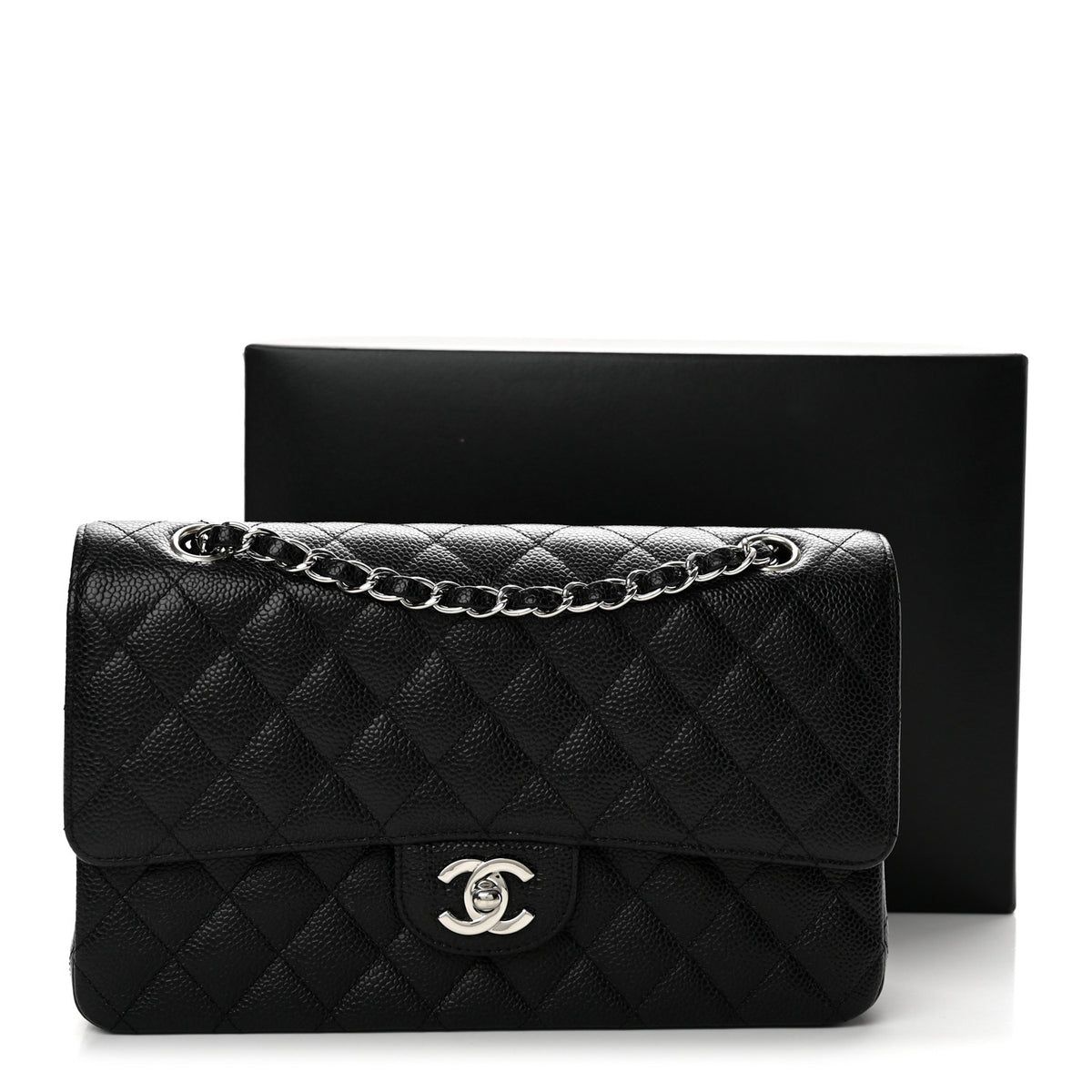 Caviar Quilted Medium Double Flap Black