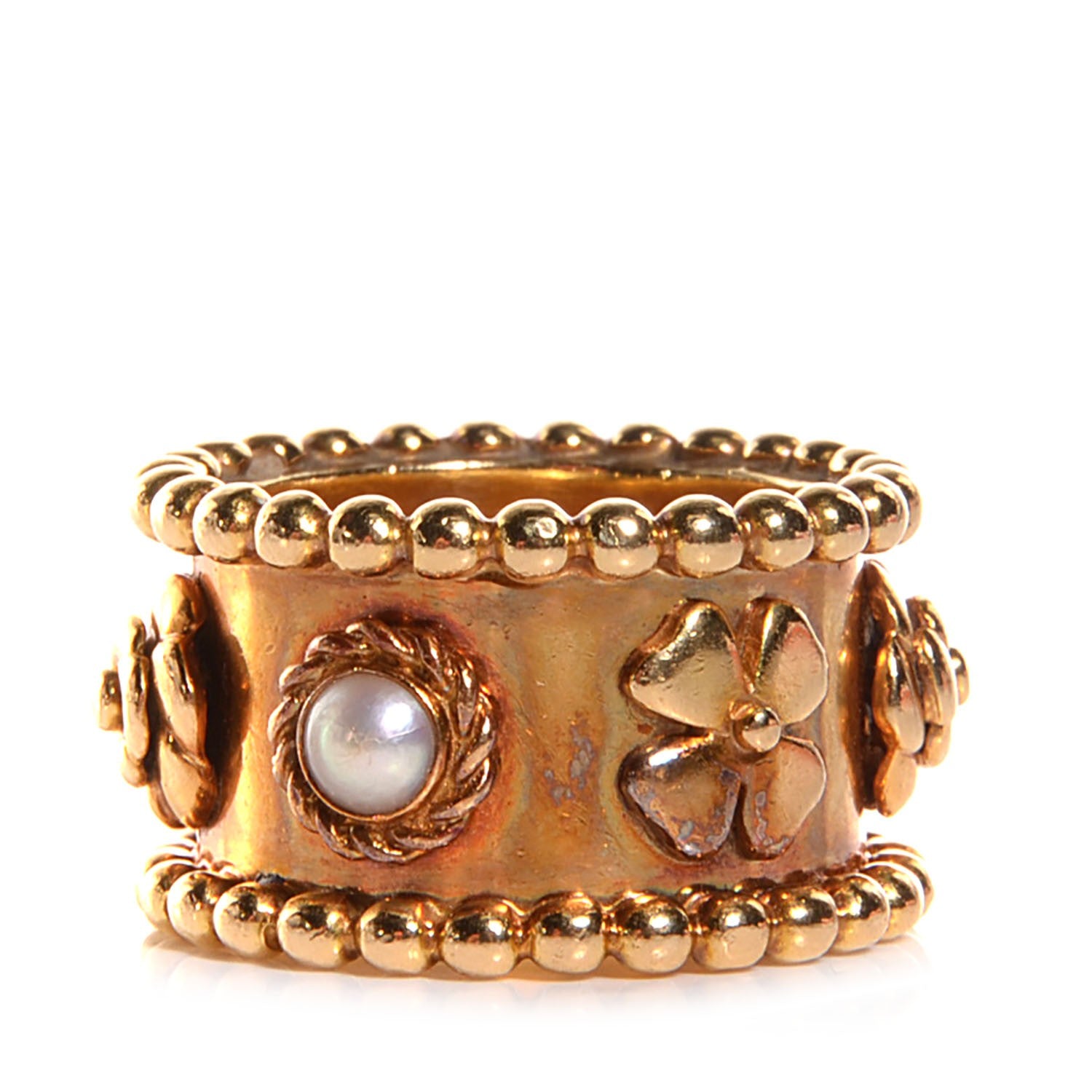 Chanel 18K Yellow Gold Pearl Camellia Ring 7 6 of 6