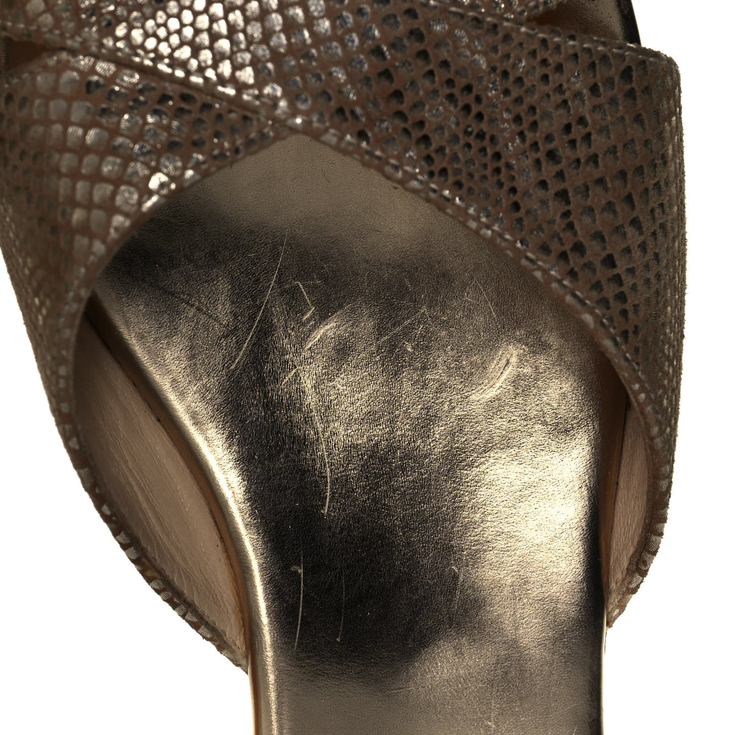 Jimmy Choo Metallic Suede Snakeskin Embossed Prima Cork Wedge Sandals 36.5 Gold 11 of 11