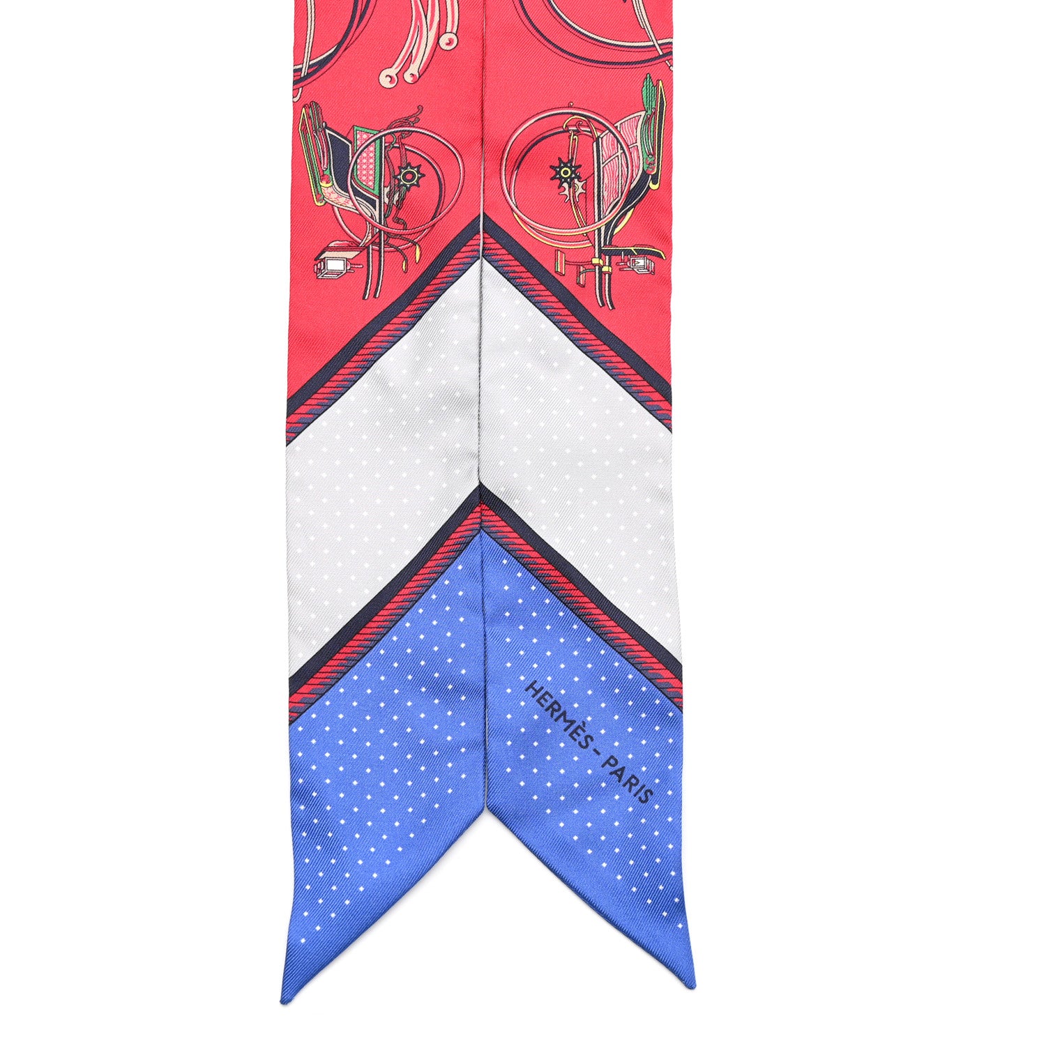 Hermes Silk Les Voitures A Transformation Twilly Rouge Bleu Gris 2 of 4
