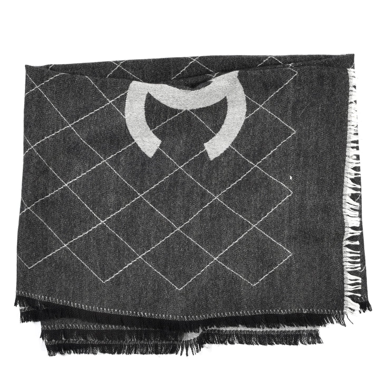 Cashmere Silk Quilted CC Logo Stole Black