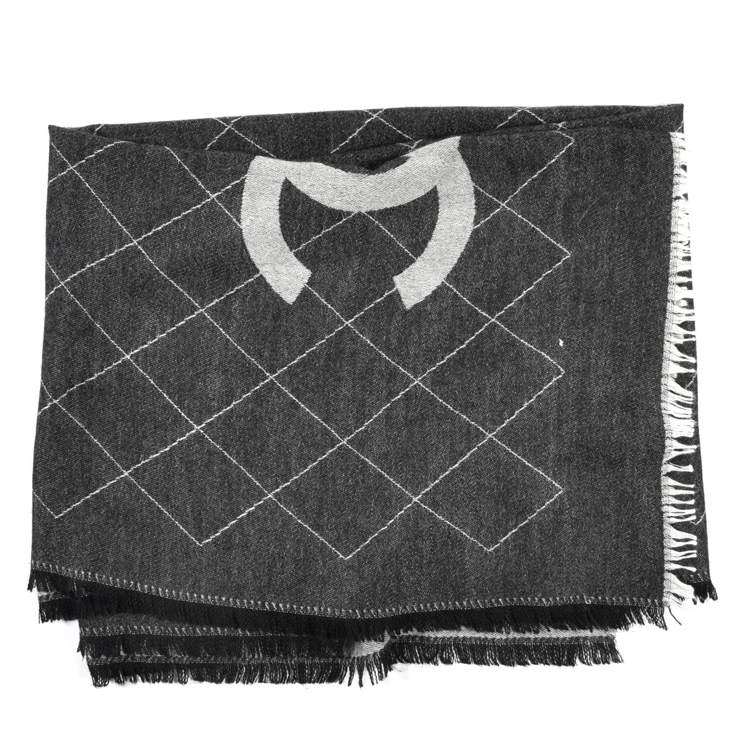 Chanel Cashmere Silk Quilted CC Logo Stole Black 3 of 4