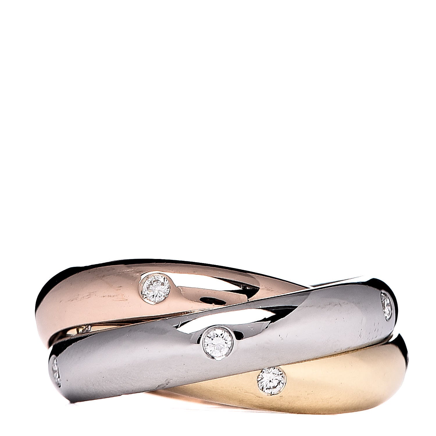 Cartier 18K Pink Yellow White Gold Diamond Trinity Ring 50 5.25 1 of 5