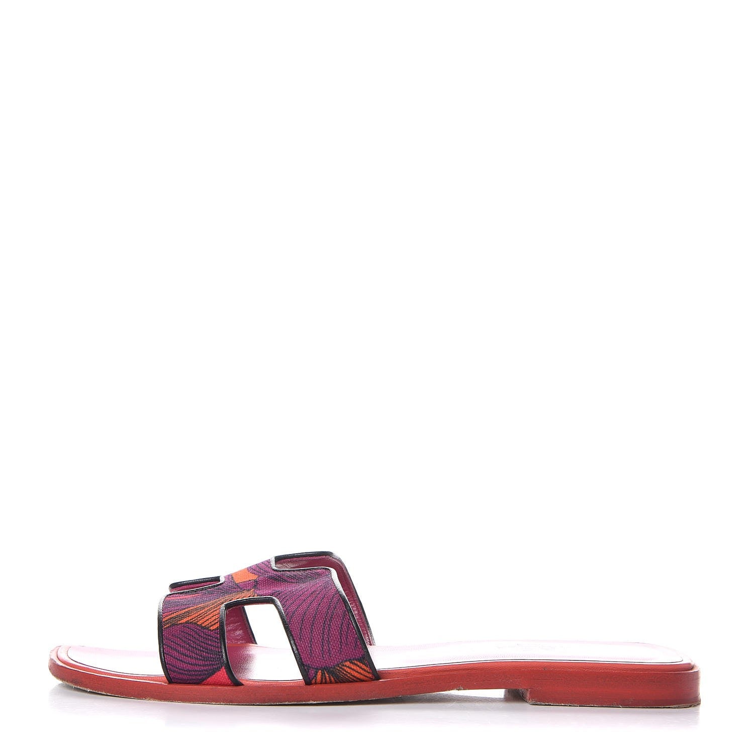 Hermes Cotton Canvas Iris Print Oran Sandals 39 Sorbet Black 1 of 16