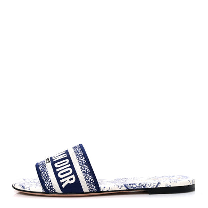 Christian Dior Canvas Soleil Embroidered Dway Mules Slide Sandals 37 Deep Blue 1 of 11