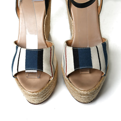 Hermes Canvas Striped Espadrille Wedge Sandals 39 5 of 9