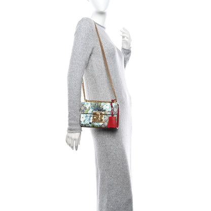 Gucci GG Supreme Monogram Blooms Small Padlock Shoulder Bag Beige Blue Navy Hibiscus Red 2 of 13
