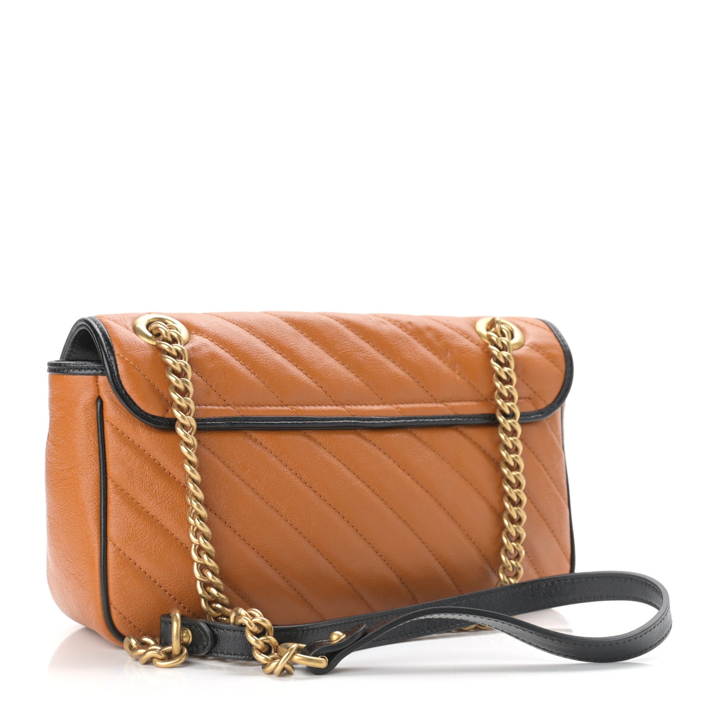 Vintage Effect Calfskin Matelasse Diagonal Small Torchon GG Marmont Shoulder Bag Cognac Black