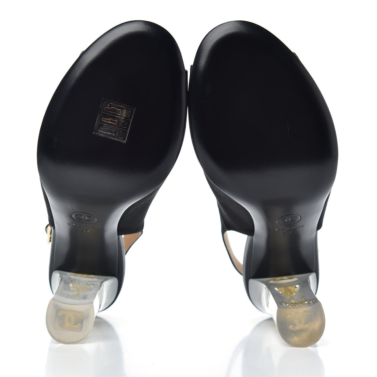 Chanel Satin Lucite Peep Toe Slingback Pumps 37 Black 6 of 11