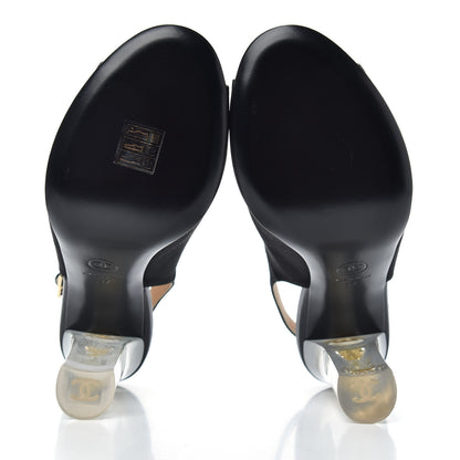 Chanel Satin Lucite Peep Toe Slingback Pumps 37 Black 6 of 11