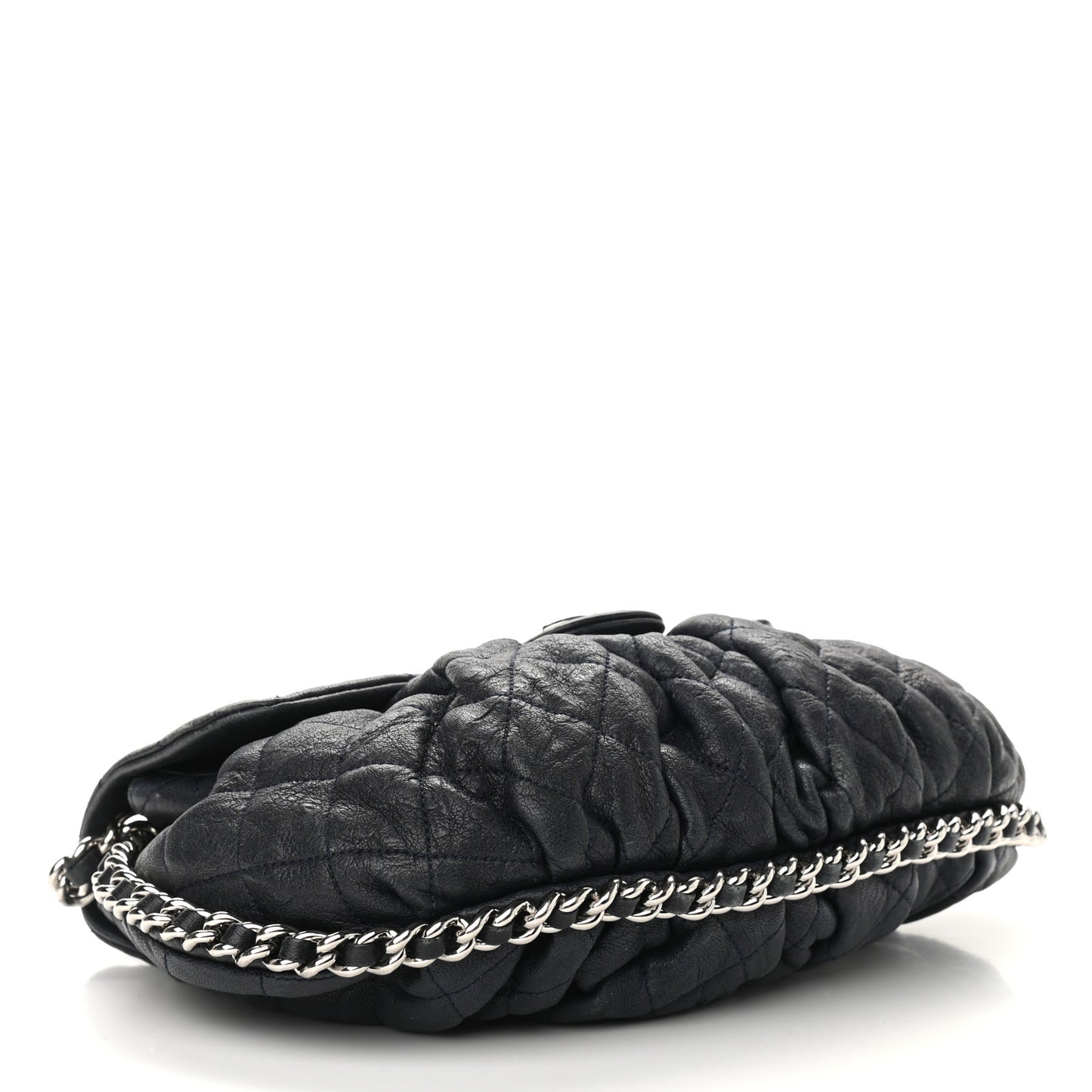 Washed Lambskin Quilted Medium Chain Around Flap Navy