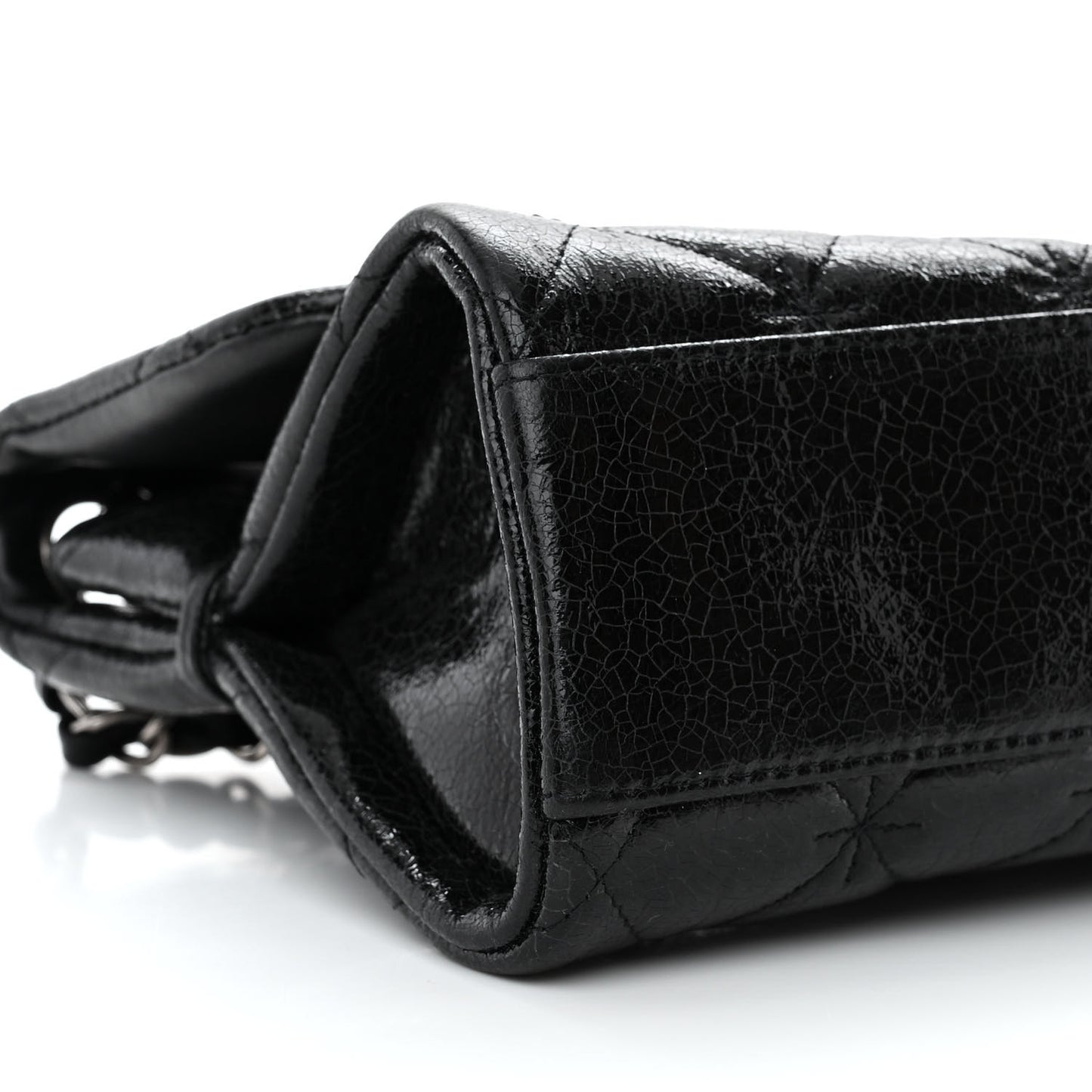 Glazed Crackled Calfskin Mademoiselle Flap Black