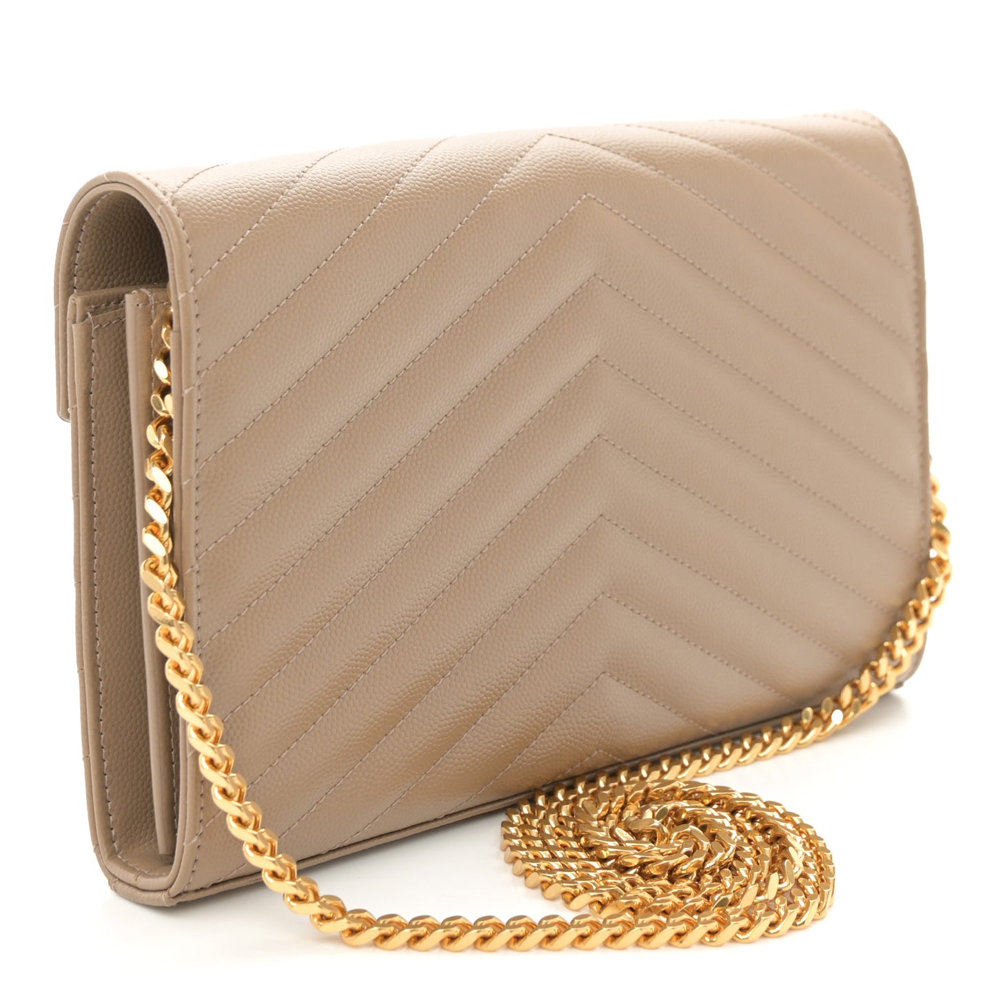 Grain De Poudre Matelasse Chevron Monogram Chain Wallet Taupe