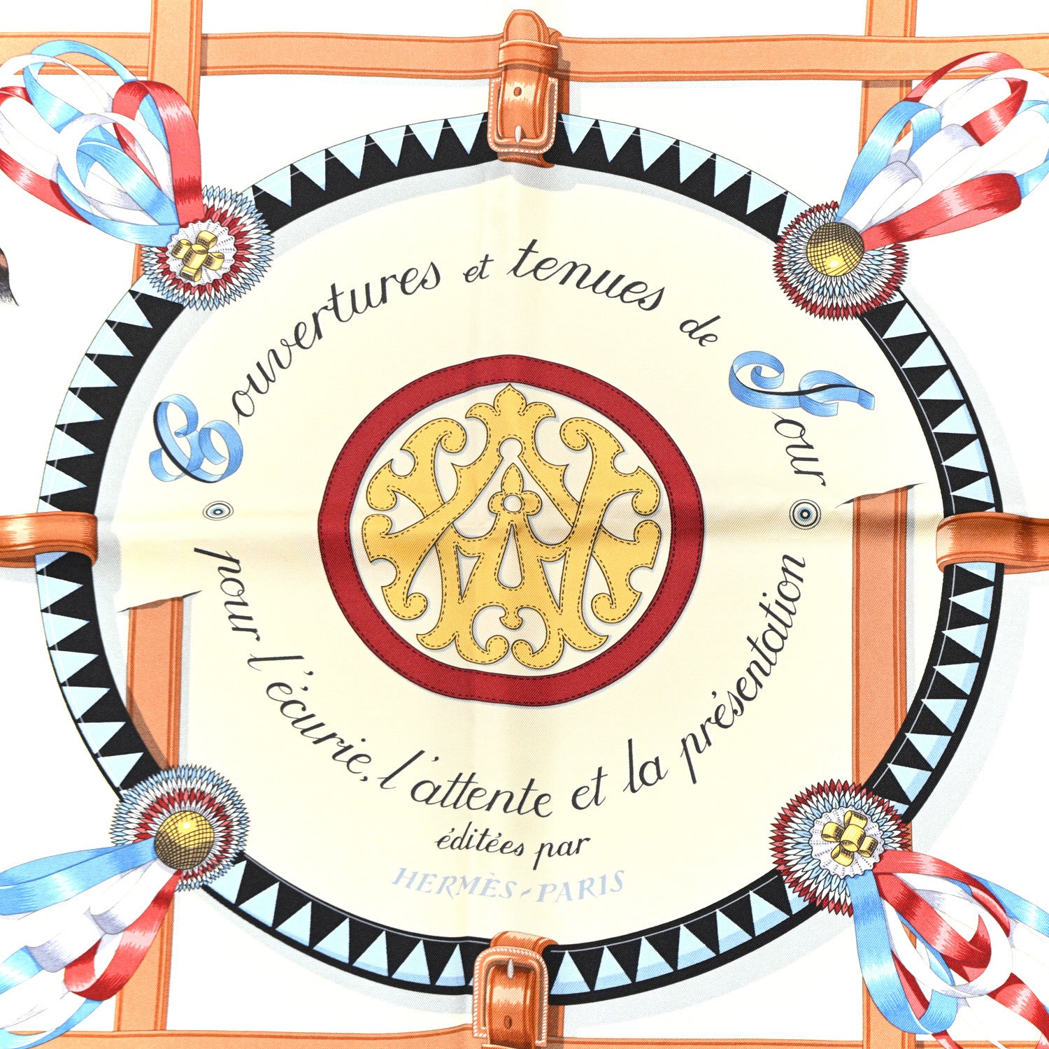 Hermes Silk Couvertures Et Tenues de Jour Scarf 90 Creme Rouge H Bleu Multicolor 5 of 6