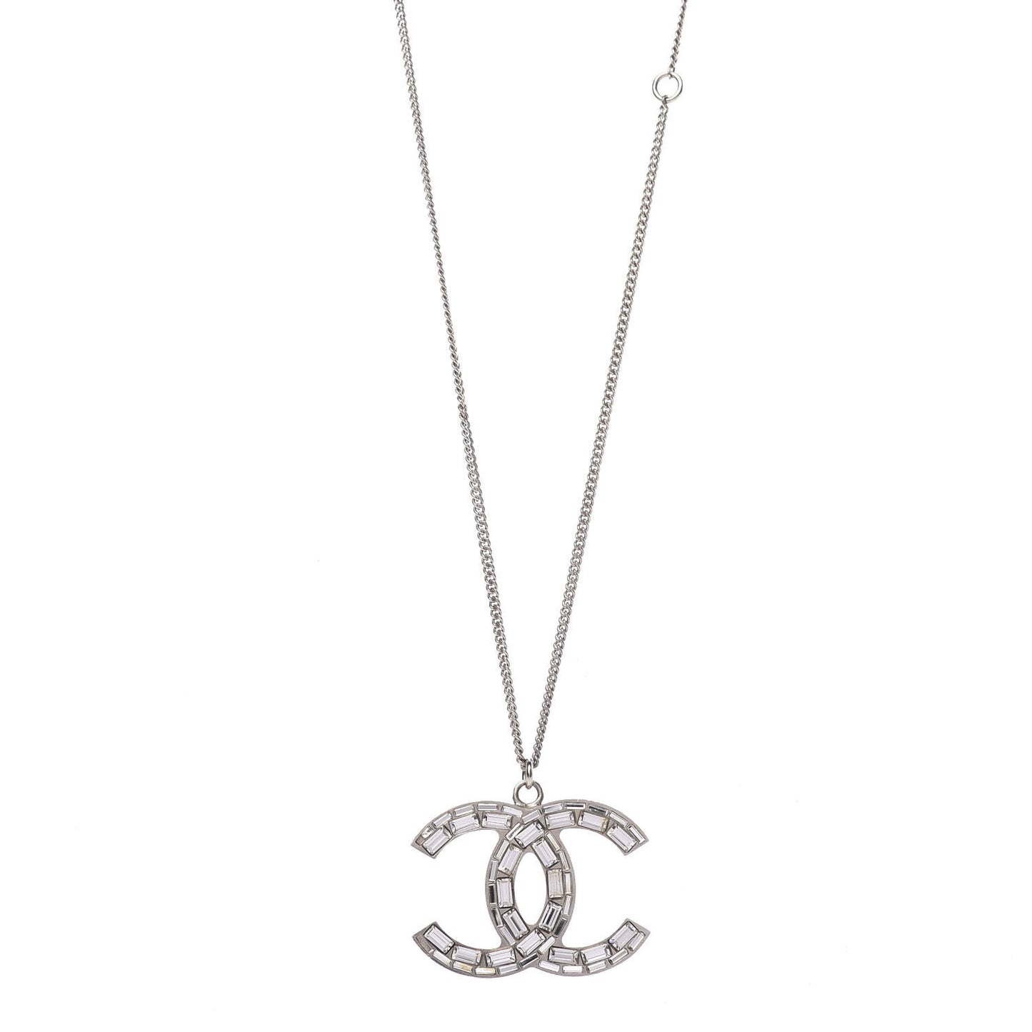 Baguette Crystal CC Pendant Necklace Silver