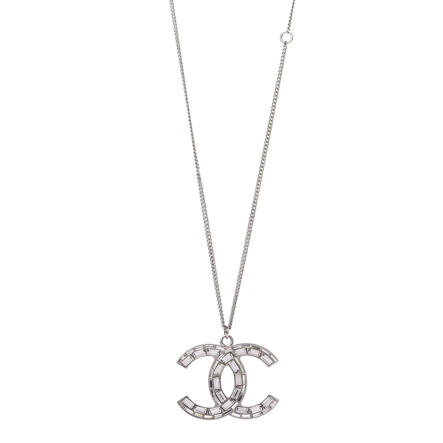 Chanel Baguette Crystal CC Pendant Necklace Silver 1 of 4