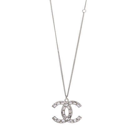 Chanel Baguette Crystal CC Pendant Necklace Silver 1 of 4