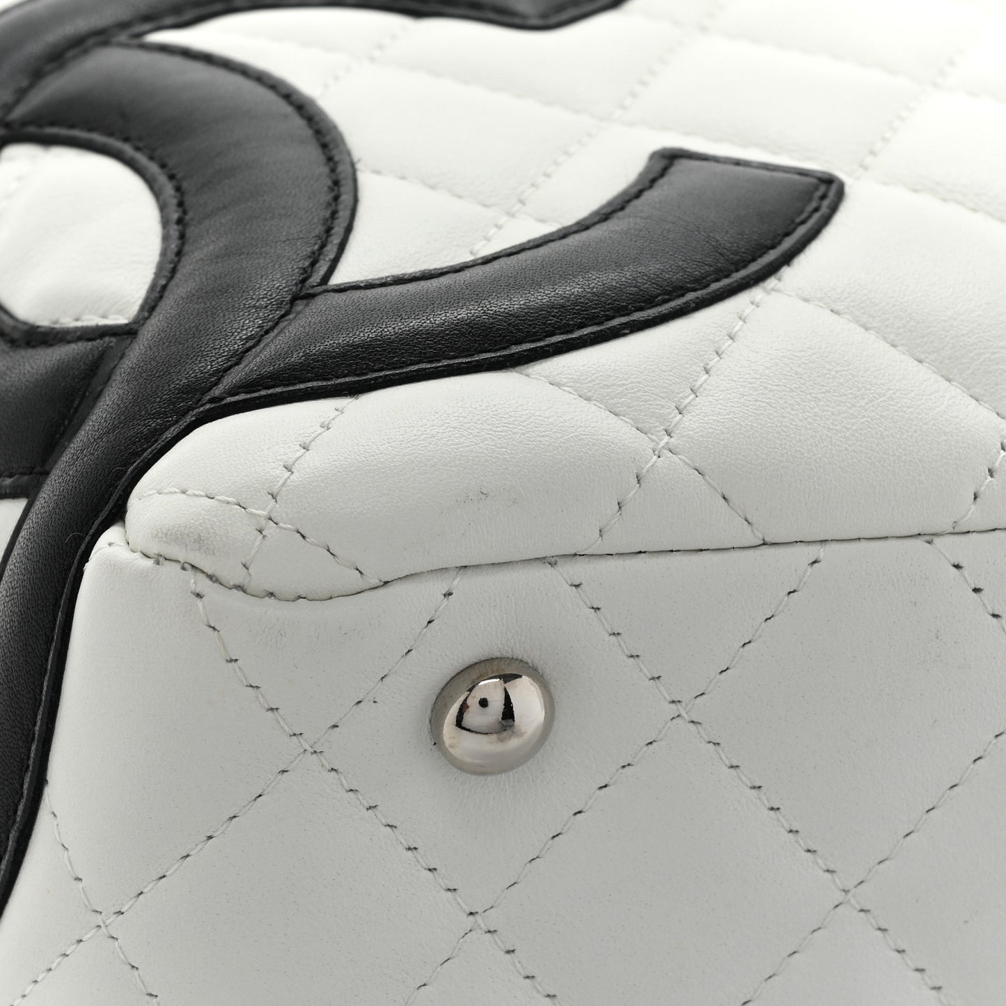 Calfskin Quilted Large Cambon Bowler White Black