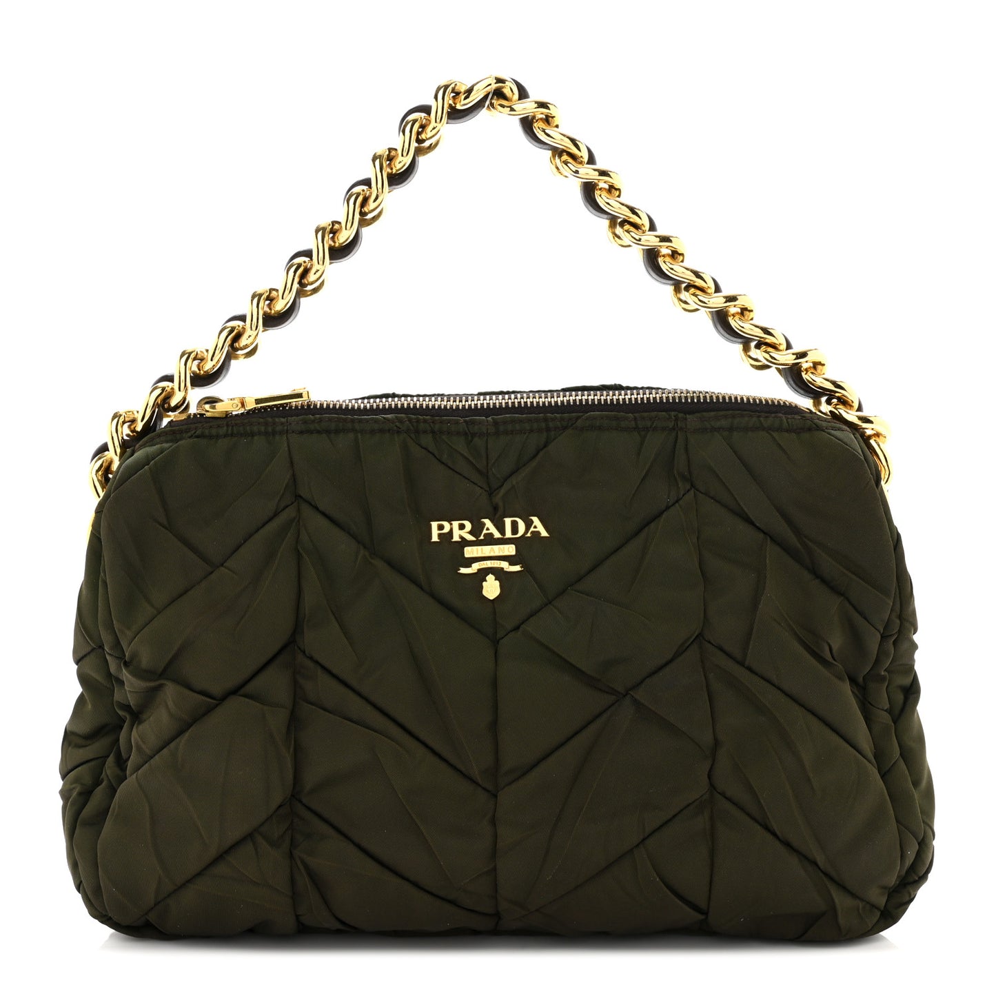 Tessuto Nylon Chevron Quilted Shoulder Bag Green