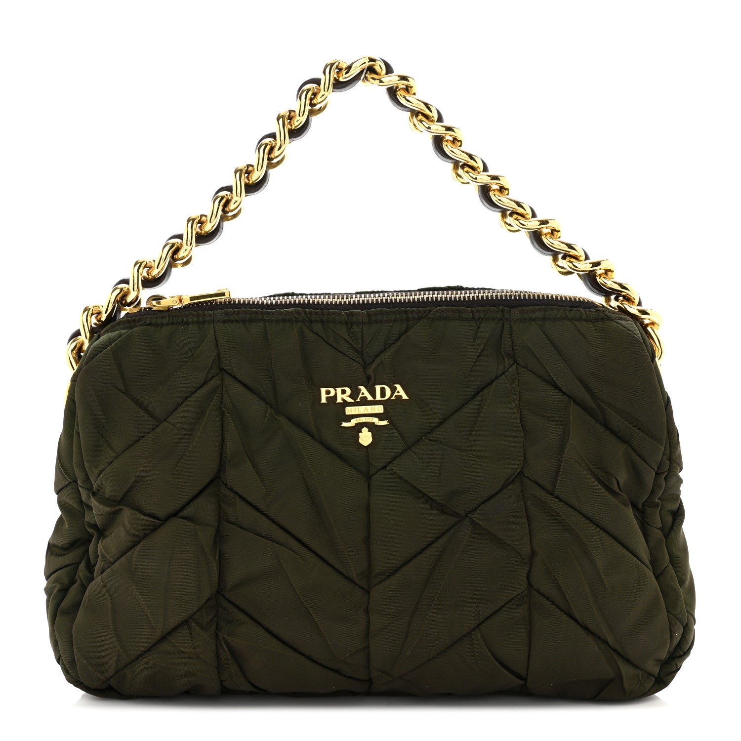 Prada Tessuto Nylon Chevron Quilted Shoulder Bag Green 1 of 11