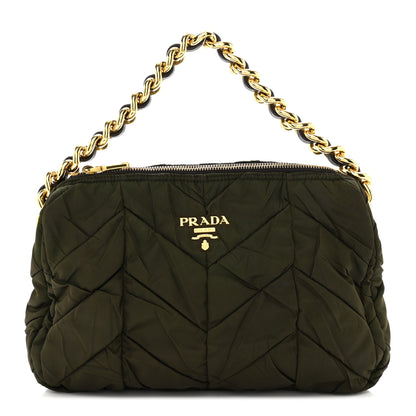 Prada Tessuto Nylon Chevron Quilted Shoulder Bag Green 1 of 11