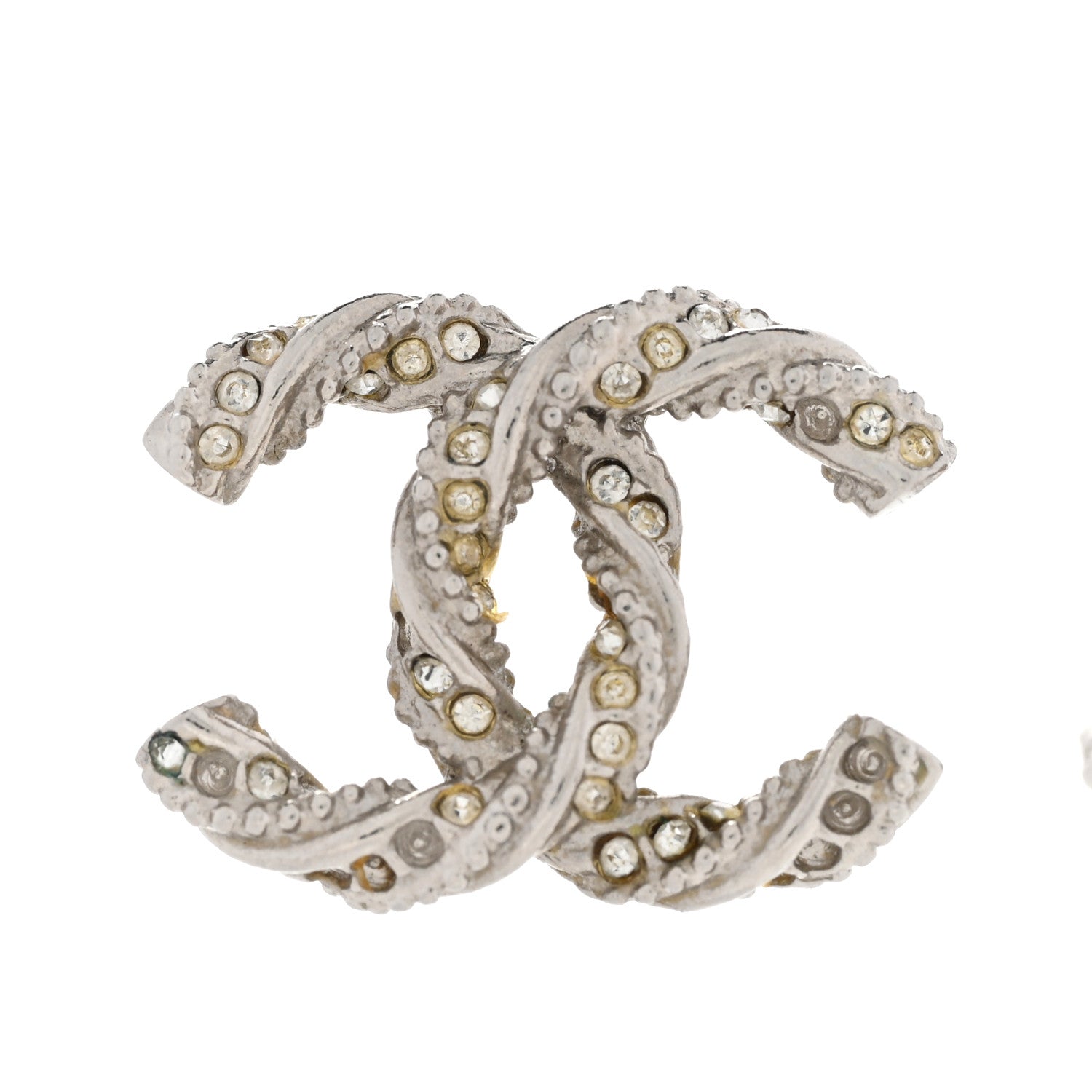 Chanel Crystal Twisted CC Earrings Silver Gold 5 of 6