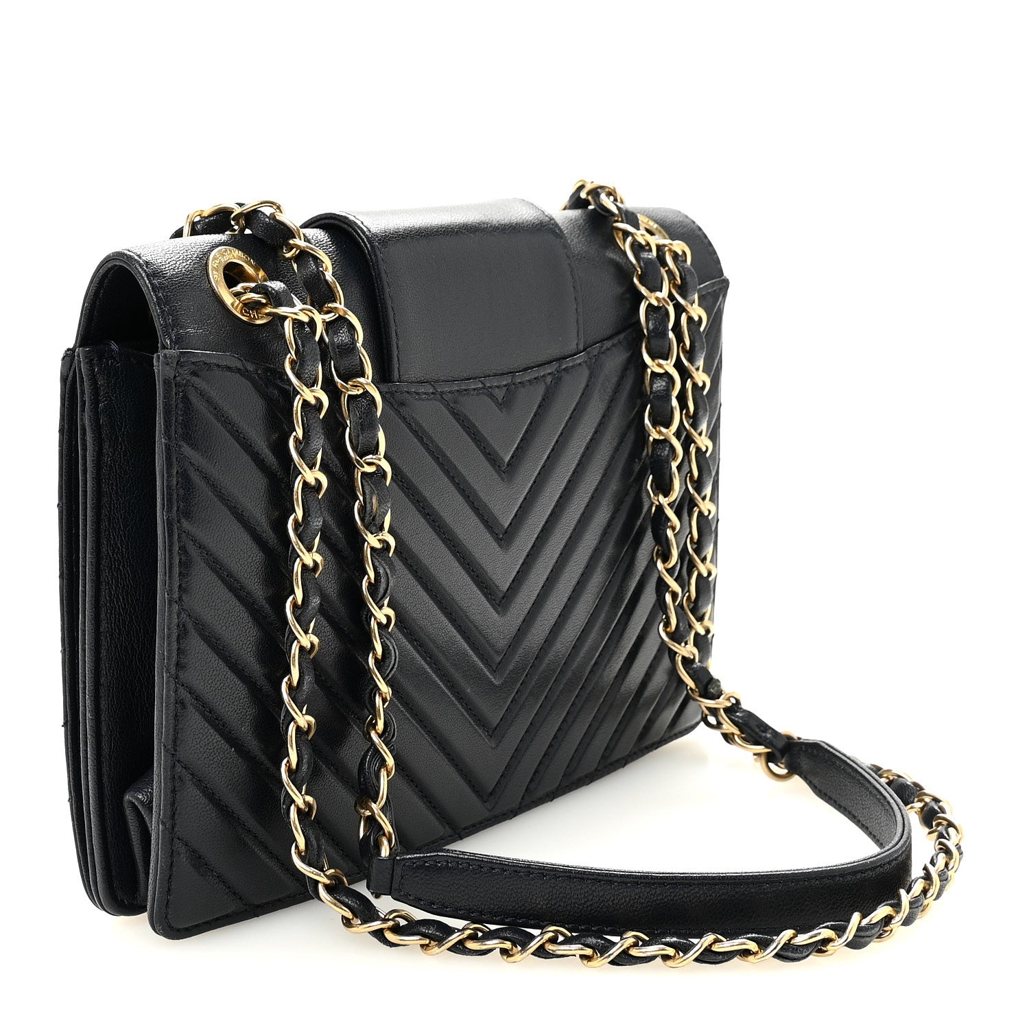 Chanel Shiny Sheepskin Chevron Quilted Collar and Tie Flap Navy 3 of 10