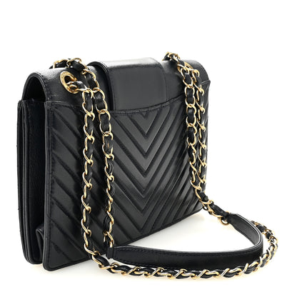 Chanel Shiny Sheepskin Chevron Quilted Collar and Tie Flap Navy 3 of 10